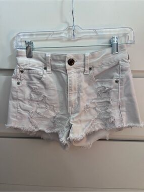 American Eagle Outfitters White Distressed Denim Cutoff Shorts